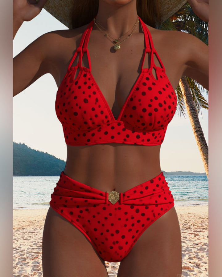 Maillot de bain deux pièces à pois séduisant