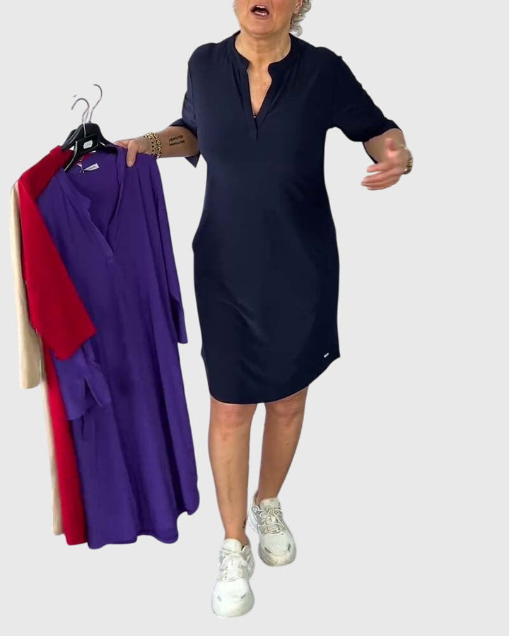 Katherine | Robe Uni à Col V