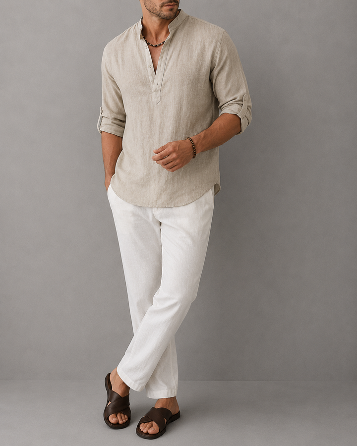 Chemise homme coupe ample col en V manches longues