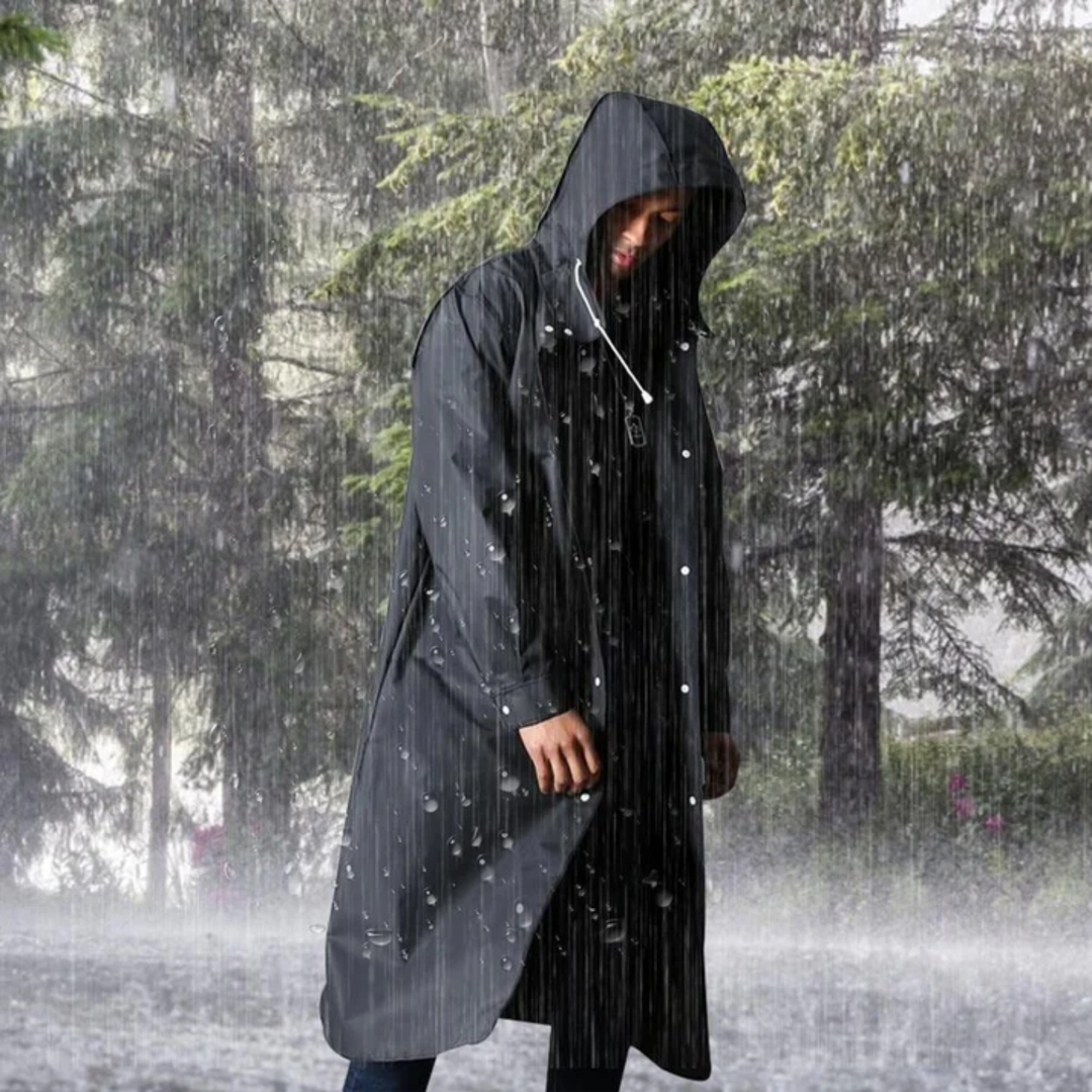 Imperméable long pour homme | Manteau à capuche avec fermeture avant