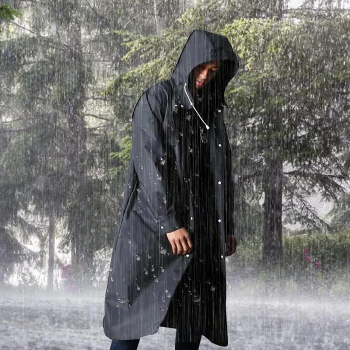 Imperméable long pour homme | Manteau à capuche avec fermeture avant
