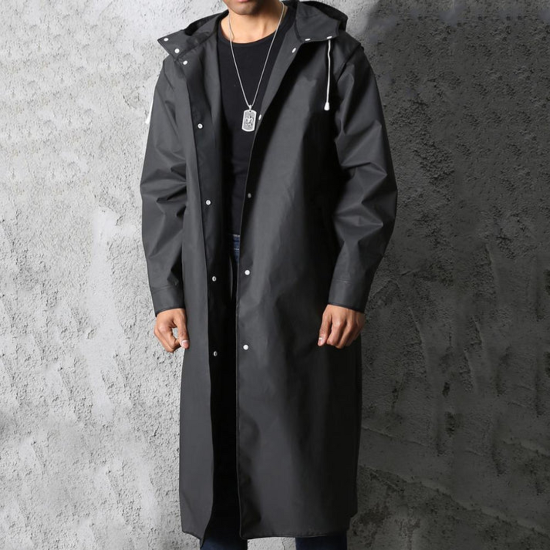 Imperméable long pour homme | Manteau à capuche avec fermeture avant