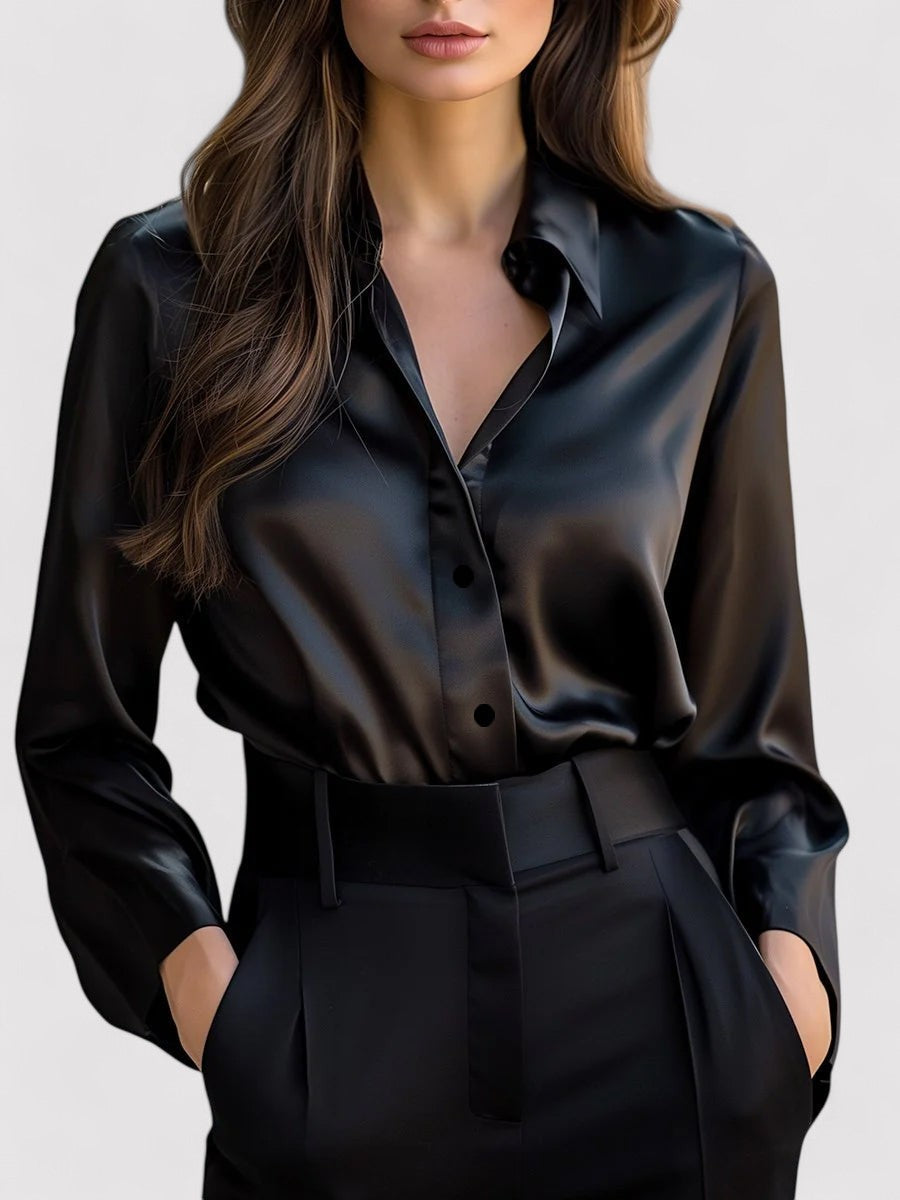 Amelia | Chemisier à manches longues en satin pour femme 0