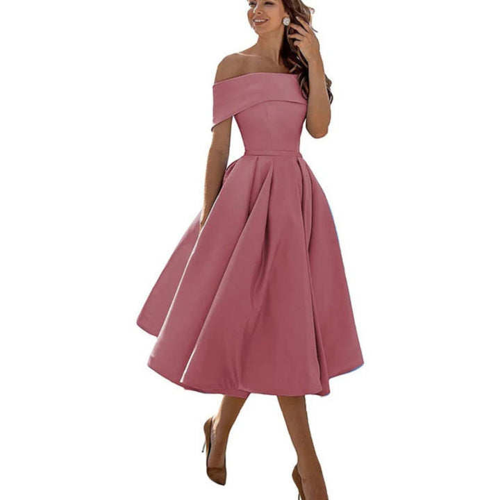 Amira | Robe cocktail épaules dénudées femme | Midi 0