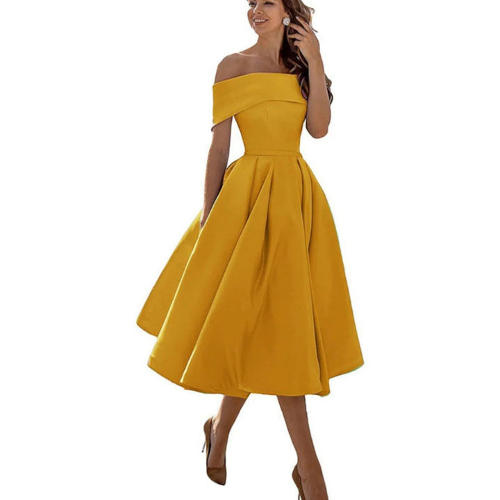 Amira | Robe cocktail épaules dénudées femme | Midi 12