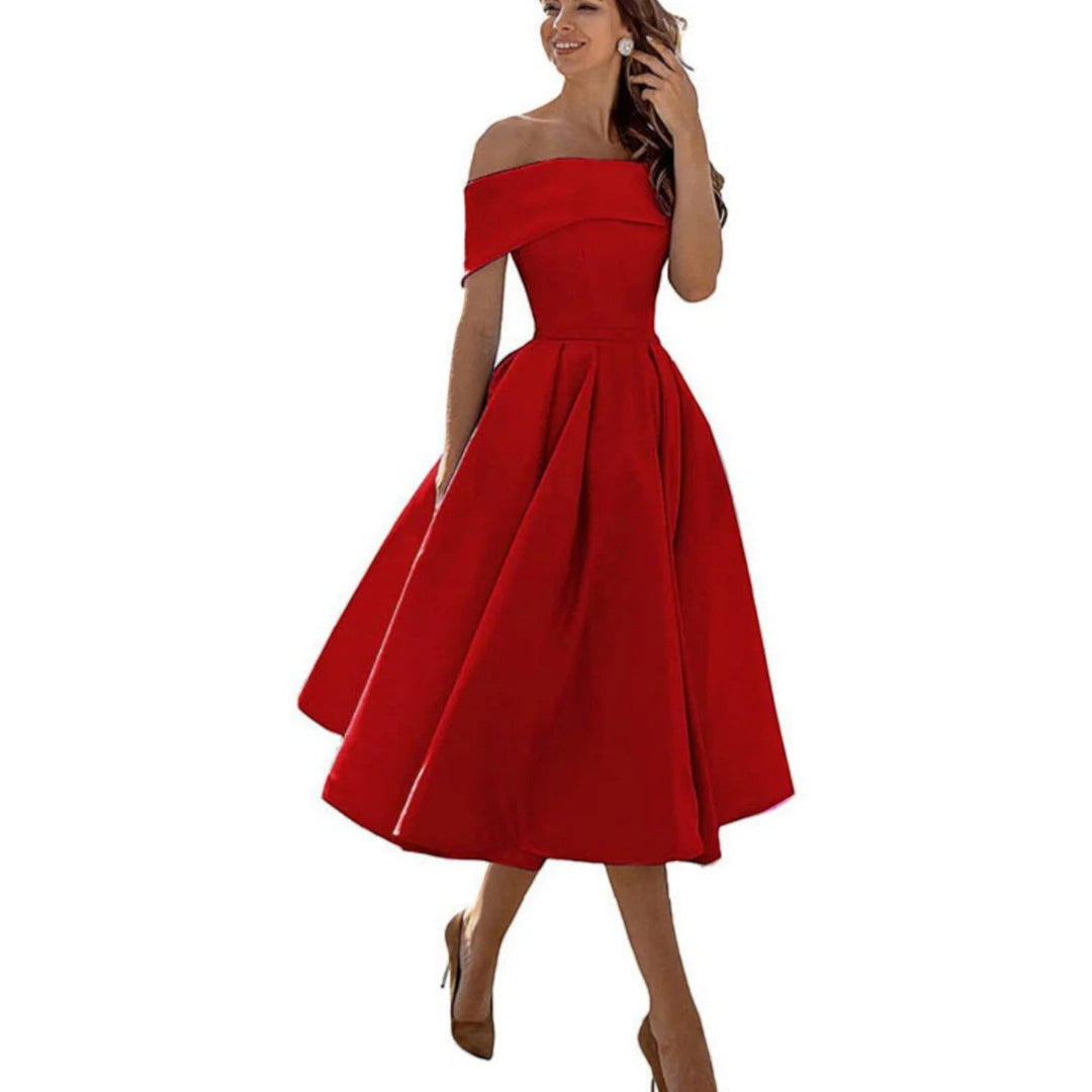 Amira | Robe cocktail épaules dénudées femme | Midi 13