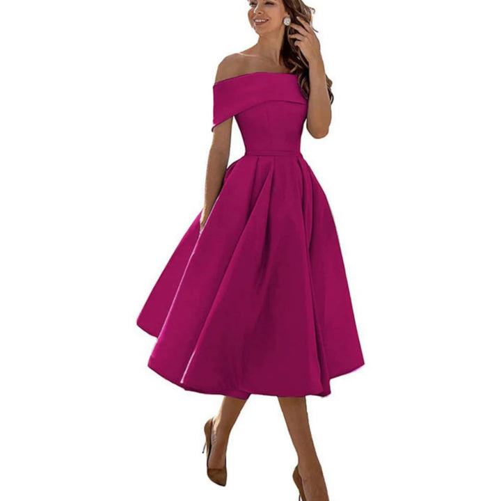 Amira | Robe cocktail épaules dénudées femme | Midi 14