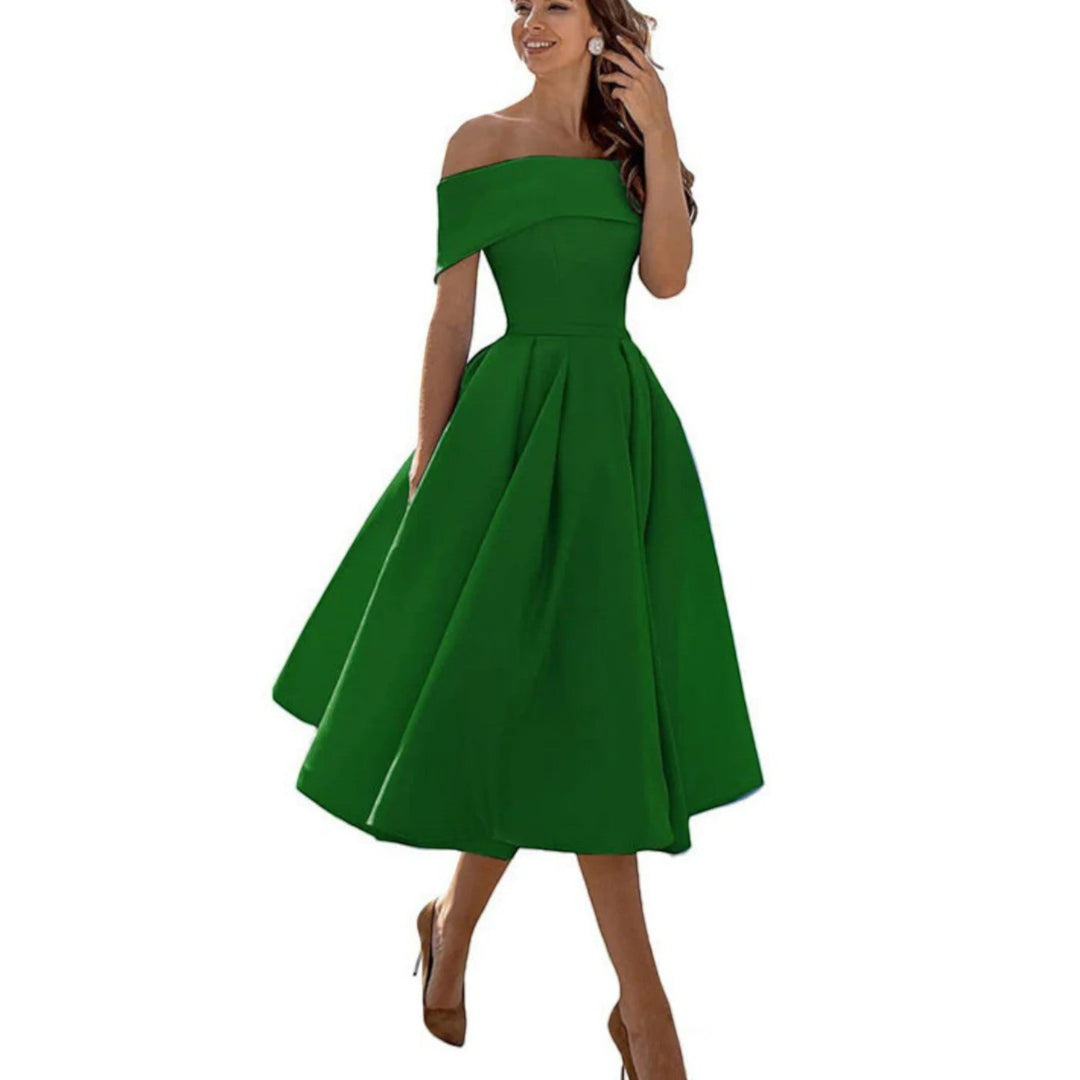Amira | Robe cocktail épaules dénudées femme | Midi 2