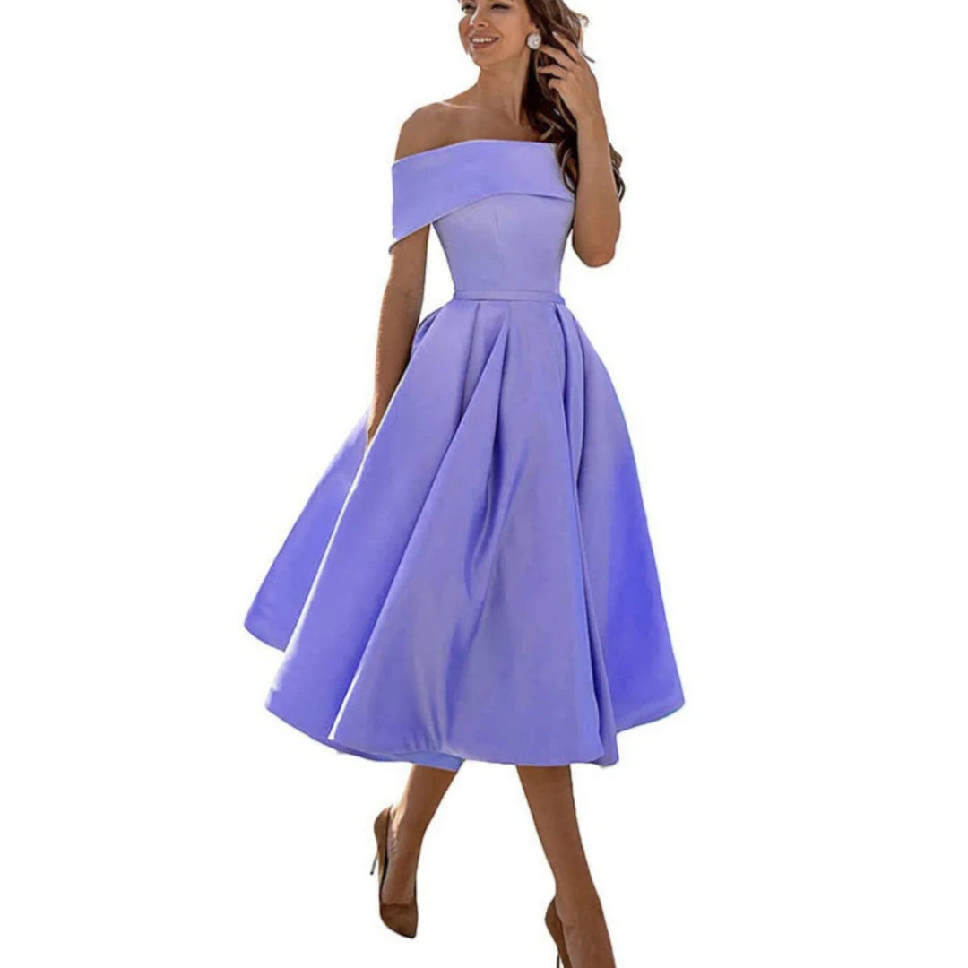 Amira | Robe cocktail épaules dénudées femme | Midi 6