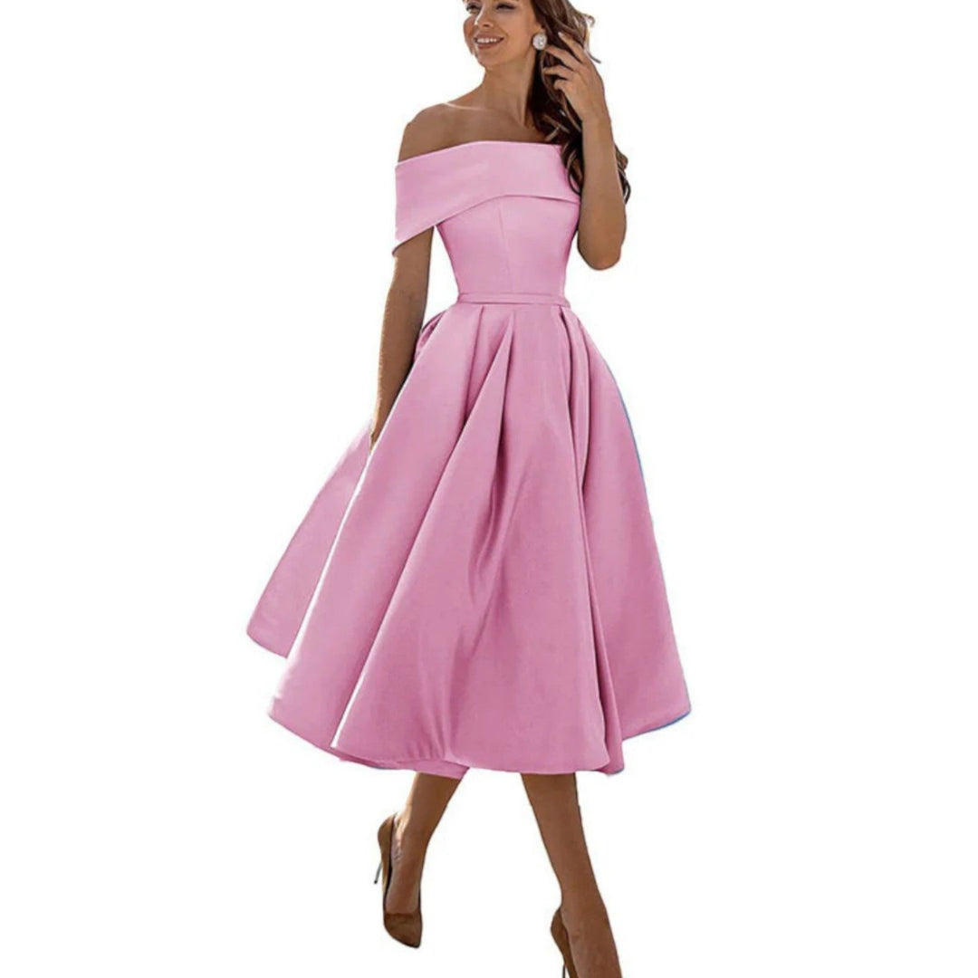 Amira | Robe cocktail épaules dénudées femme | Midi 8