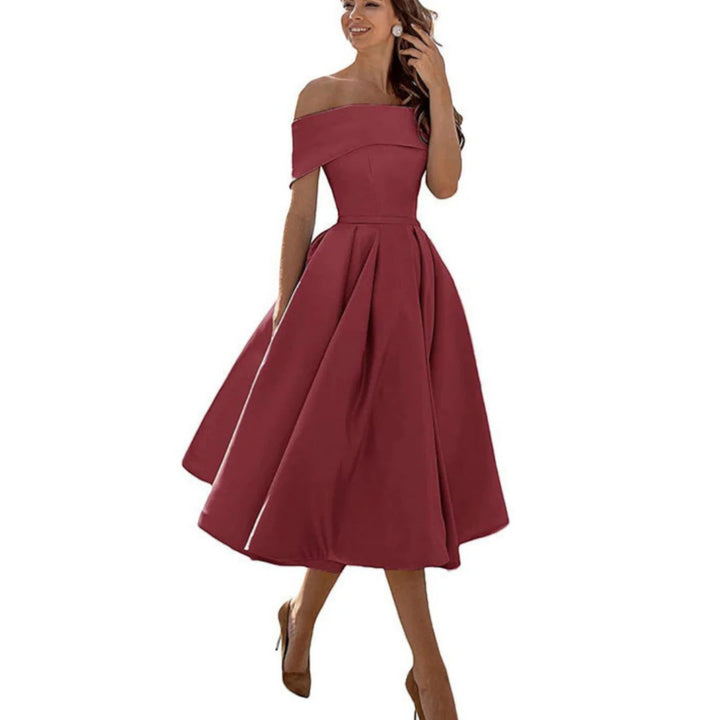 Amira | Robe cocktail épaules dénudées femme | Midi 9