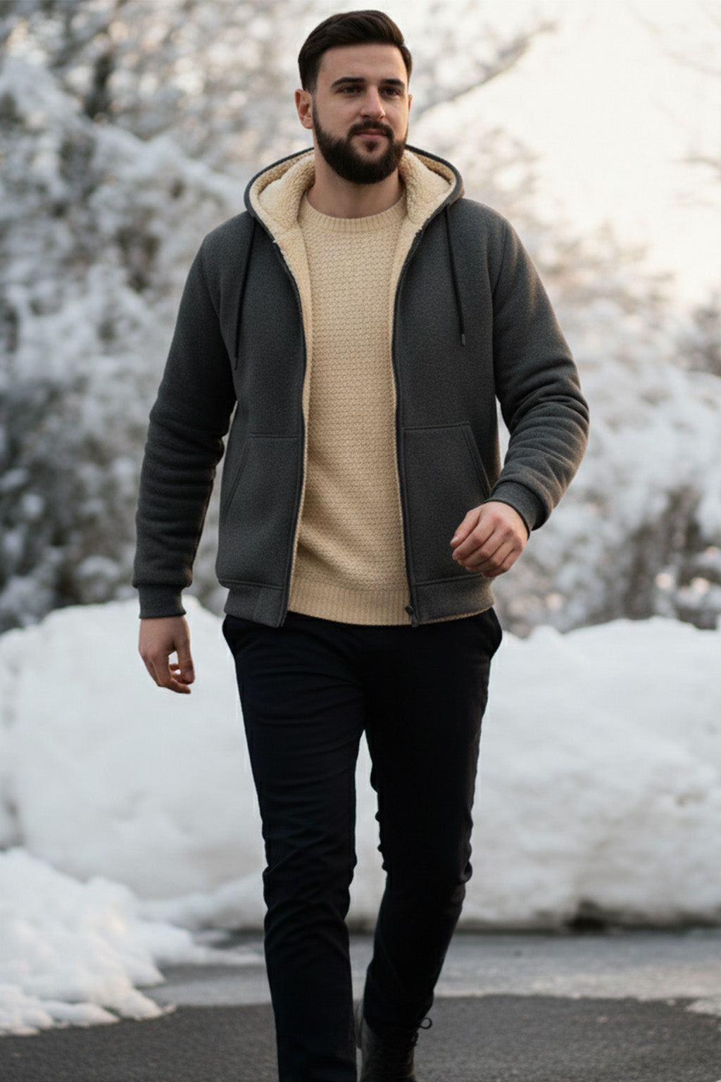 Veste à capuche zippée doublée en sherpa | Léo