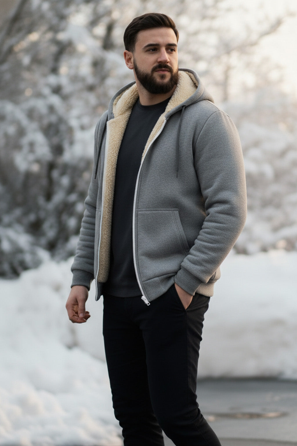 Veste à capuche zippée doublée en sherpa | Bastien