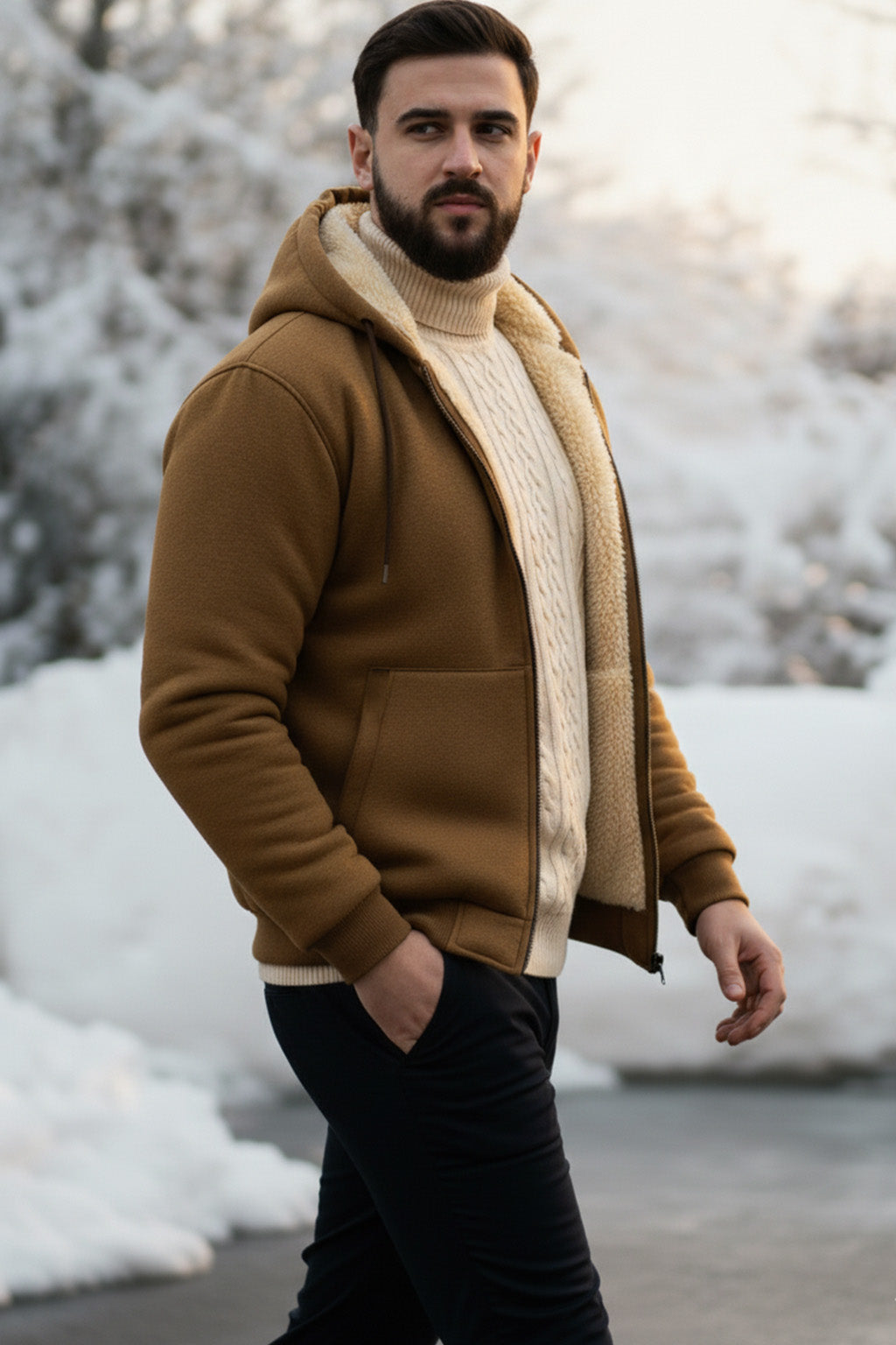 Veste à capuche zippée doublée en sherpa | Hugo