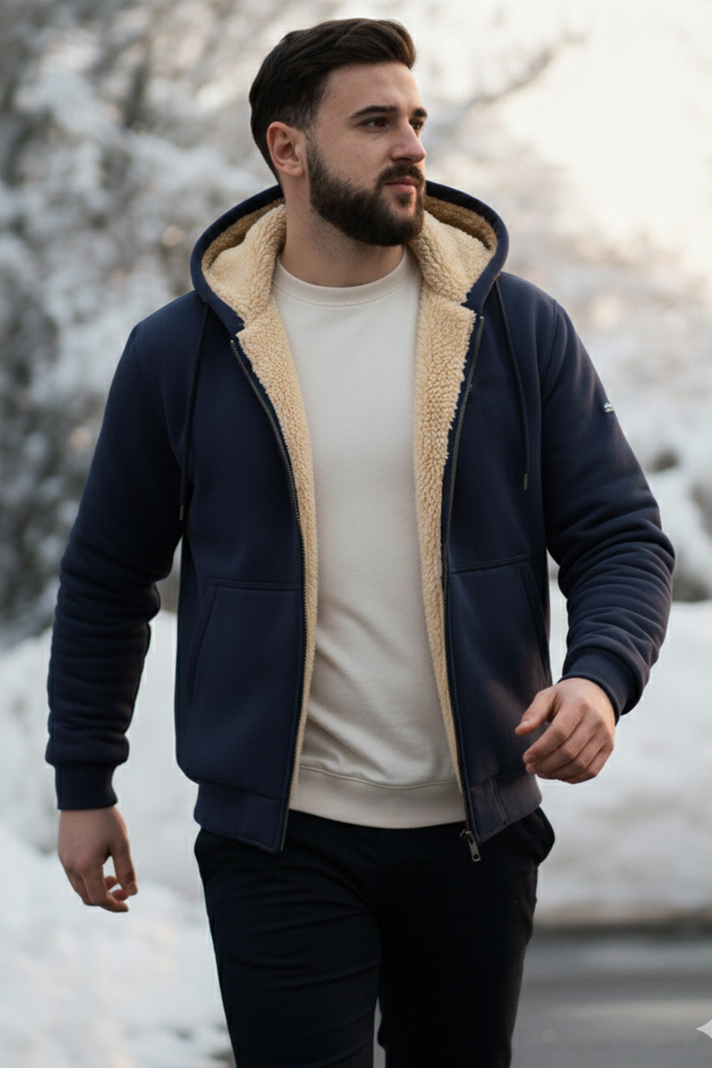 Veste à capuche zippée doublée en sherpa | Adrien