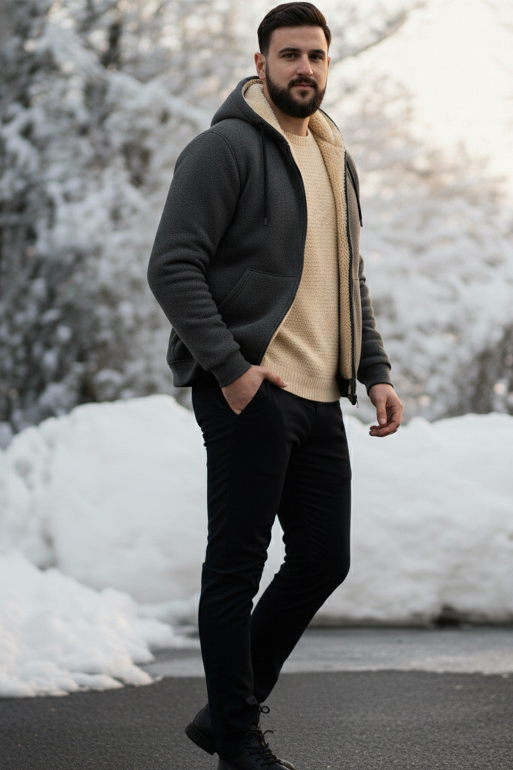 Veste à capuche zippée doublée en sherpa | Léo