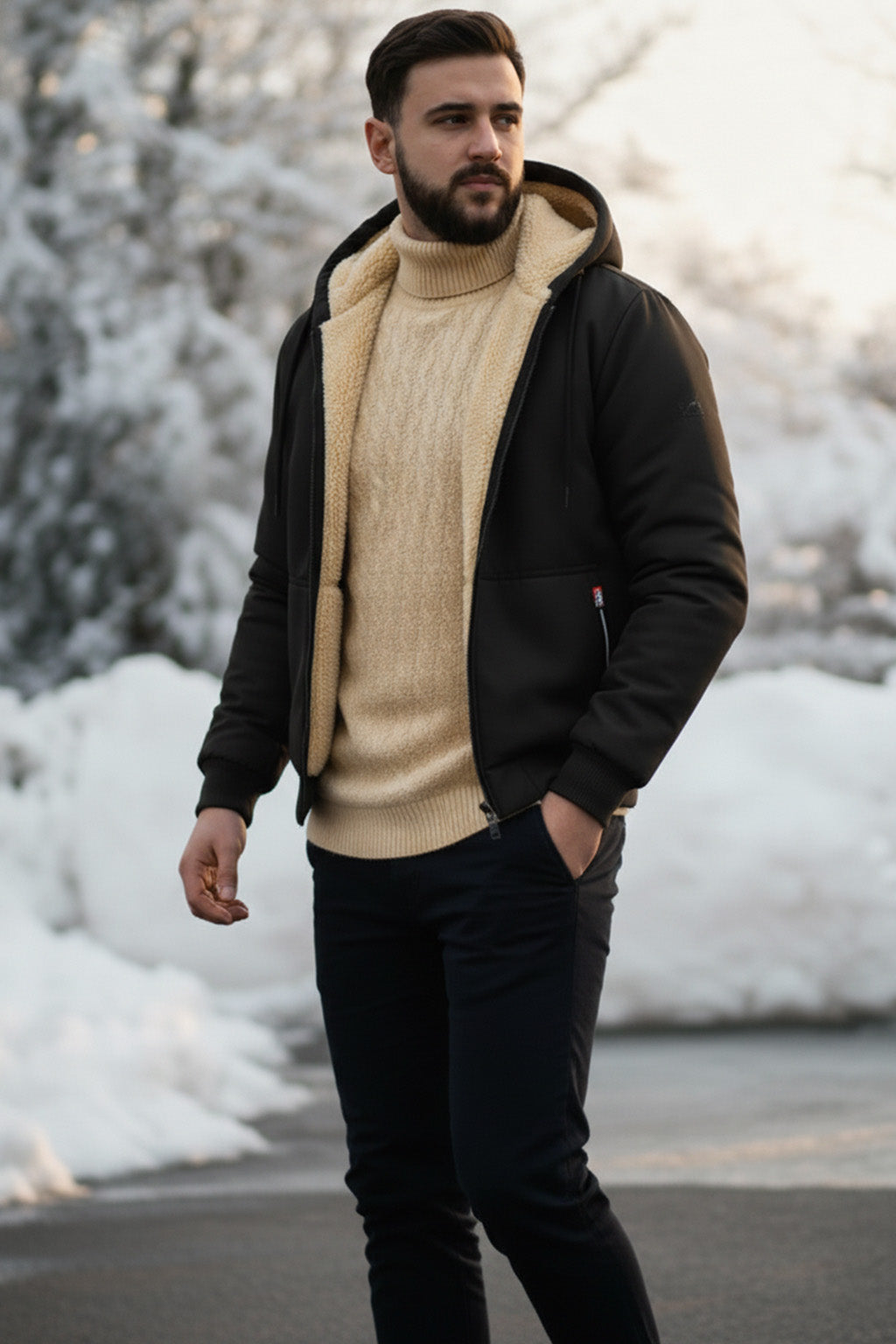 Veste à capuche zippée doublée en sherpa | Rémi