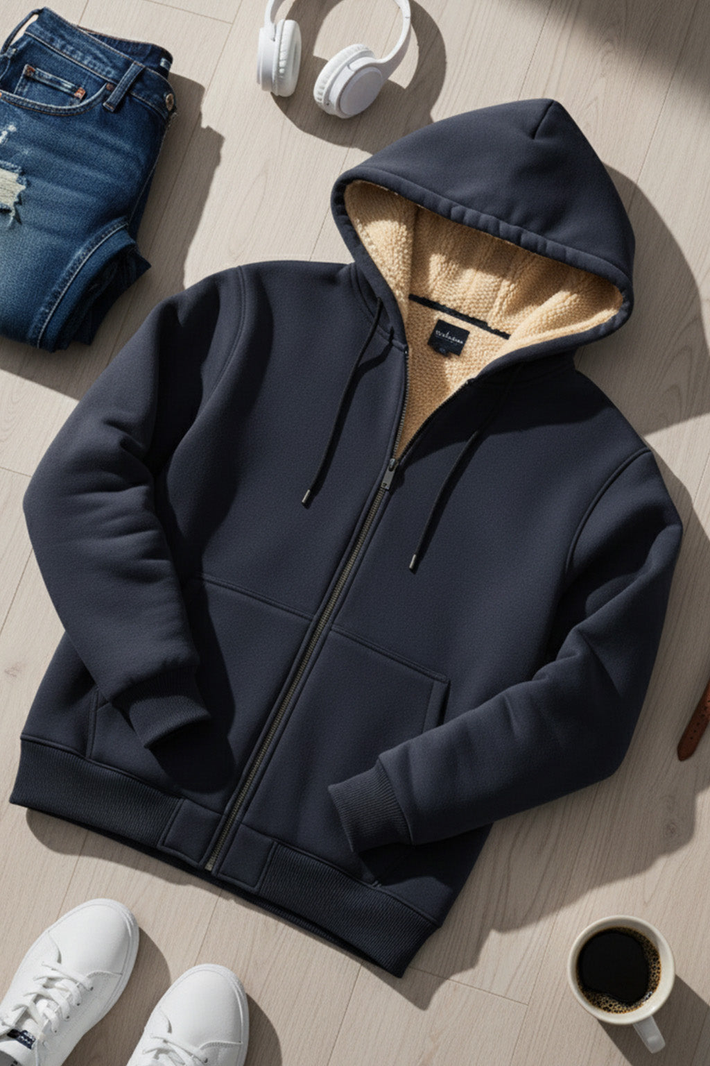 Veste à capuche zippée doublée en sherpa | Adrien