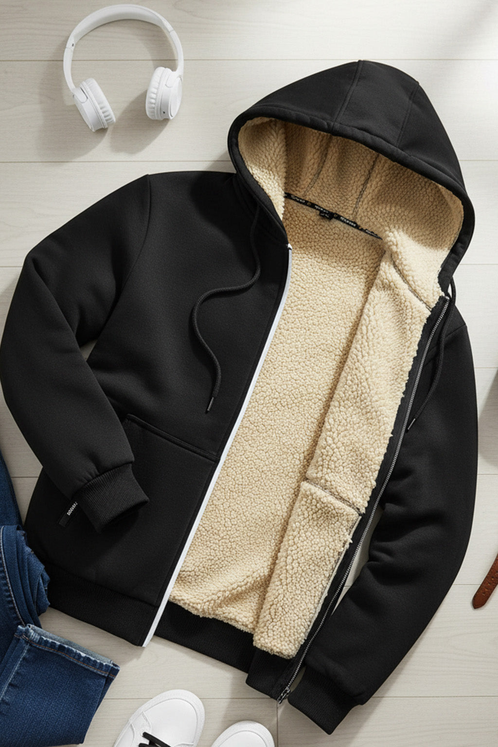 Veste à capuche zippée doublée en sherpa | Rémi