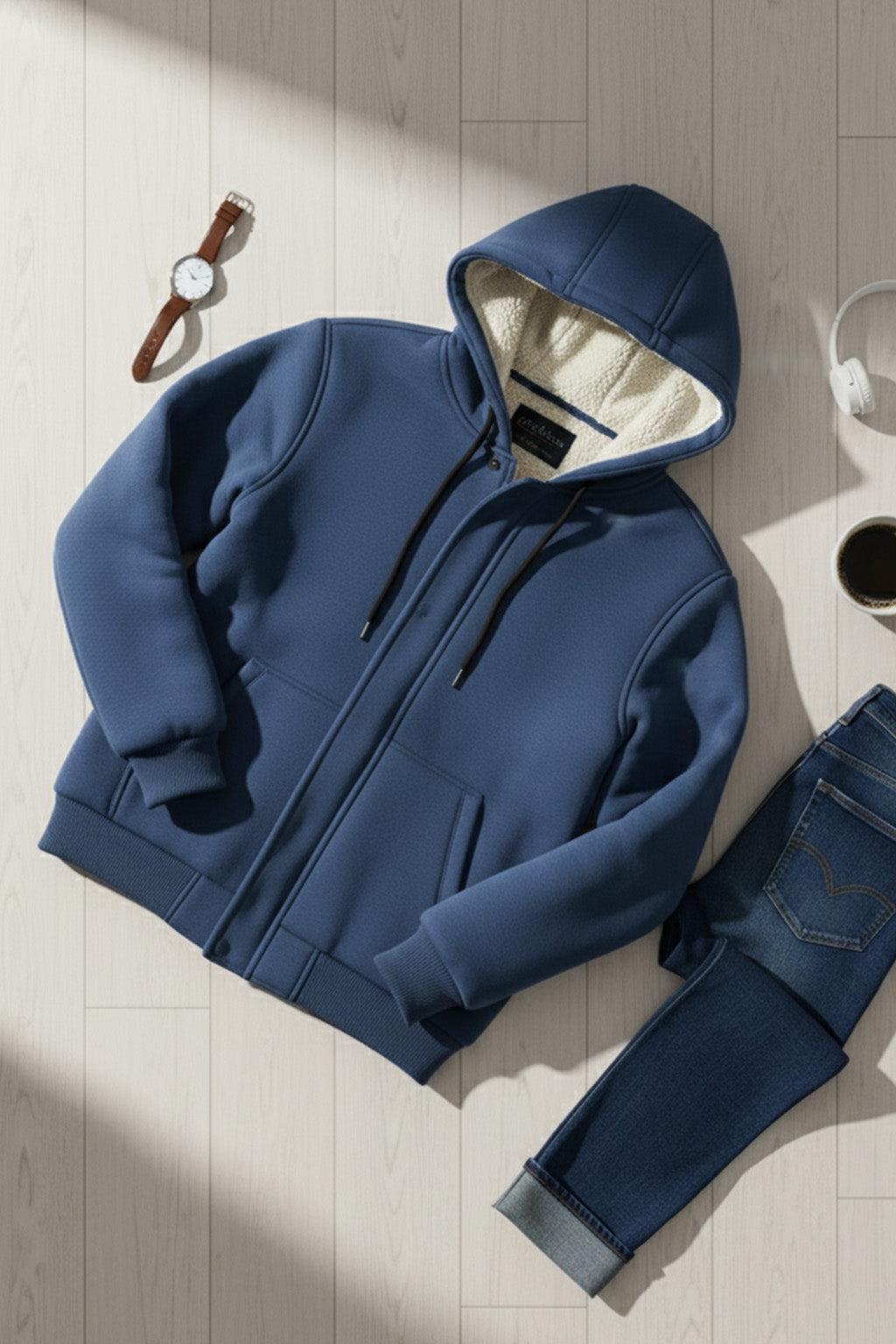 Veste à capuche zippée doublée en sherpa | Lucien