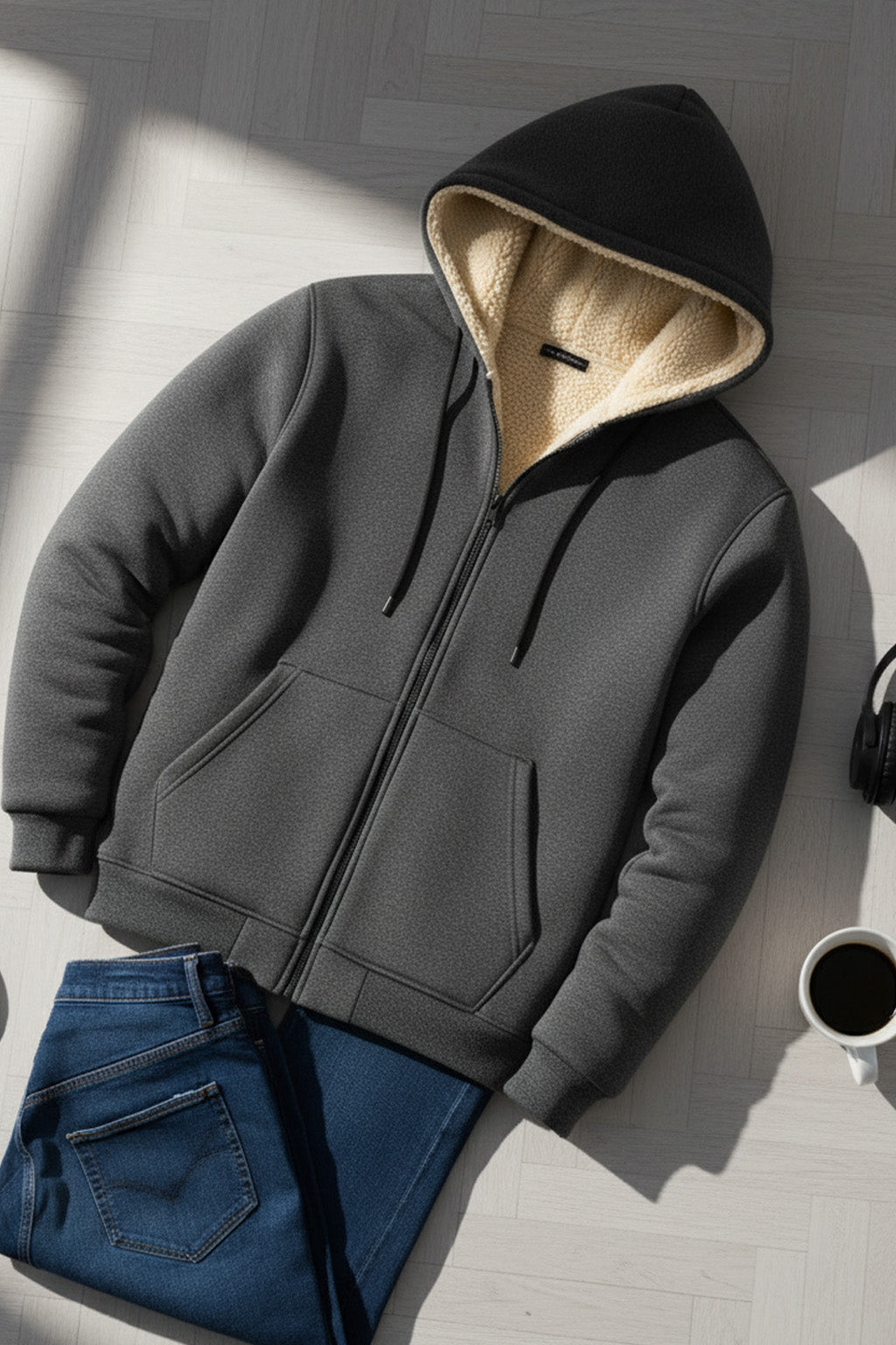 Veste à capuche zippée doublée en sherpa | Léo