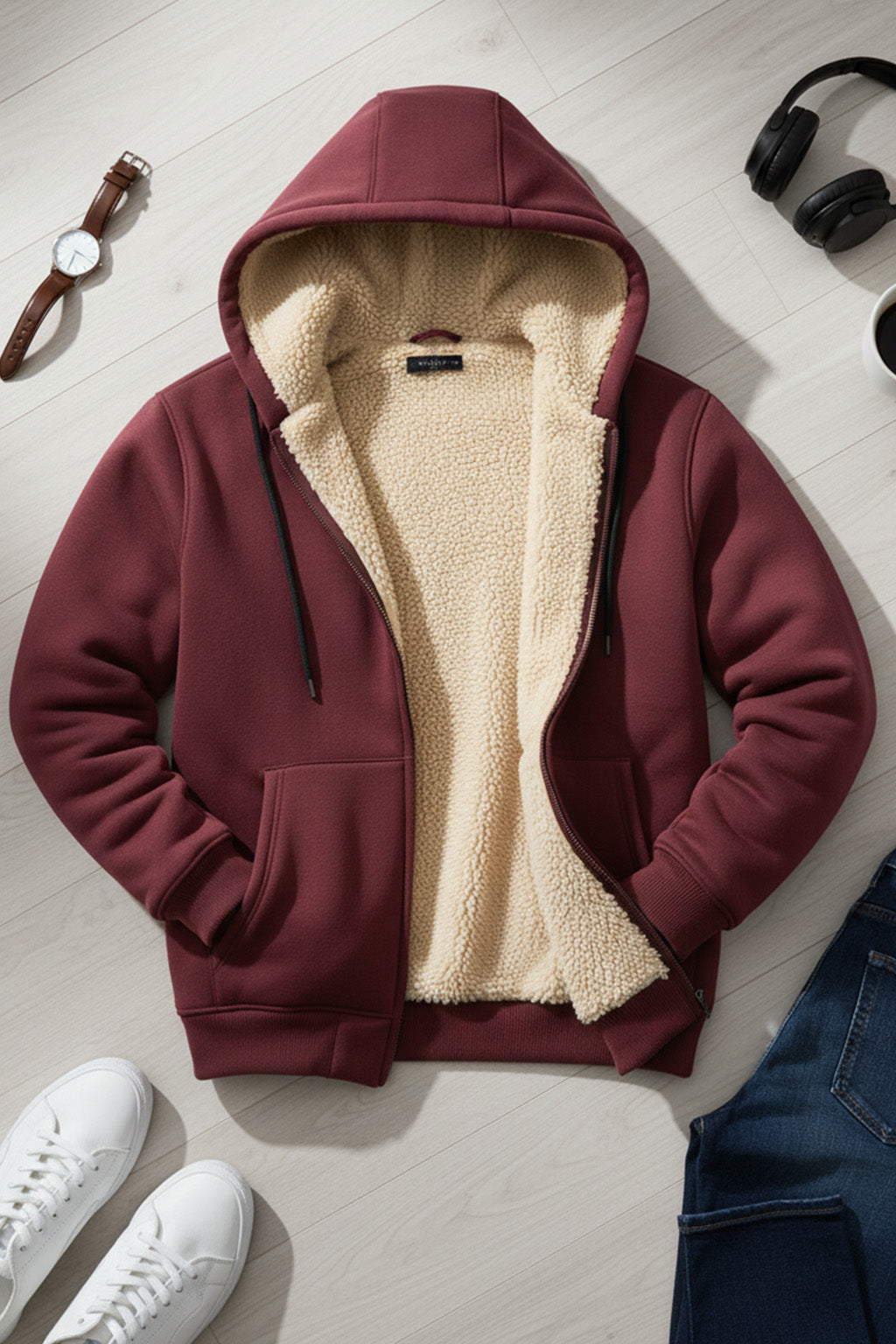 Veste à capuche zippée doublée en sherpa | Noé