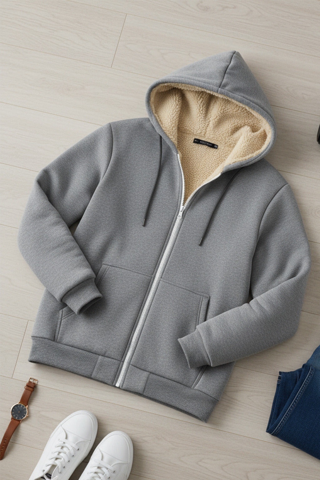 Veste à capuche zippée doublée en sherpa | Bastien