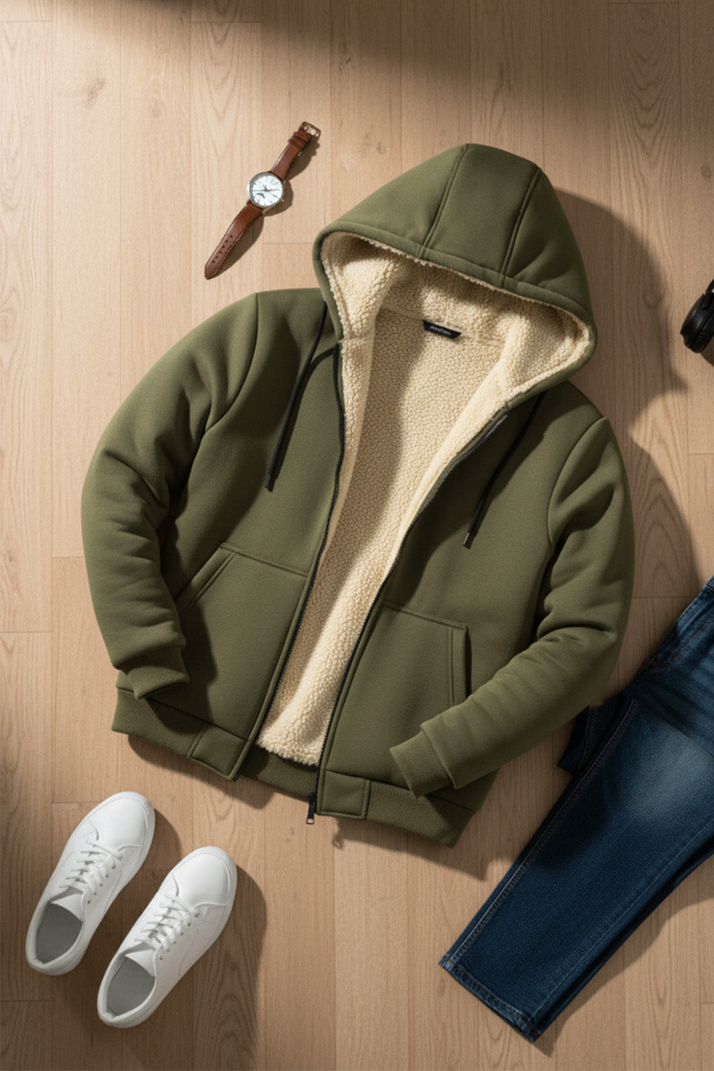 Veste à capuche zippée doublée en sherpa | Amaury