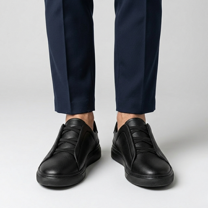 Baskets en cuir pour hommes avec lacets élastiques et semelles confortables 0