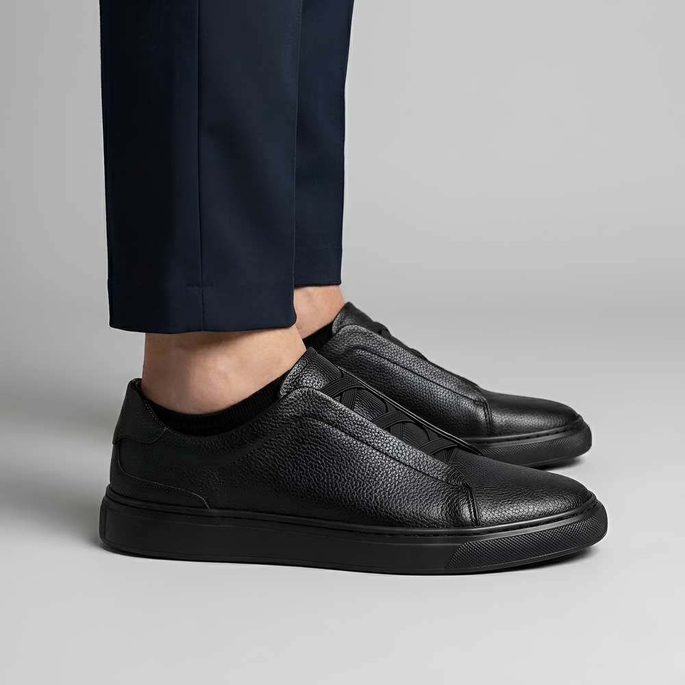 Baskets en cuir pour hommes avec lacets élastiques et semelles confortables 1
