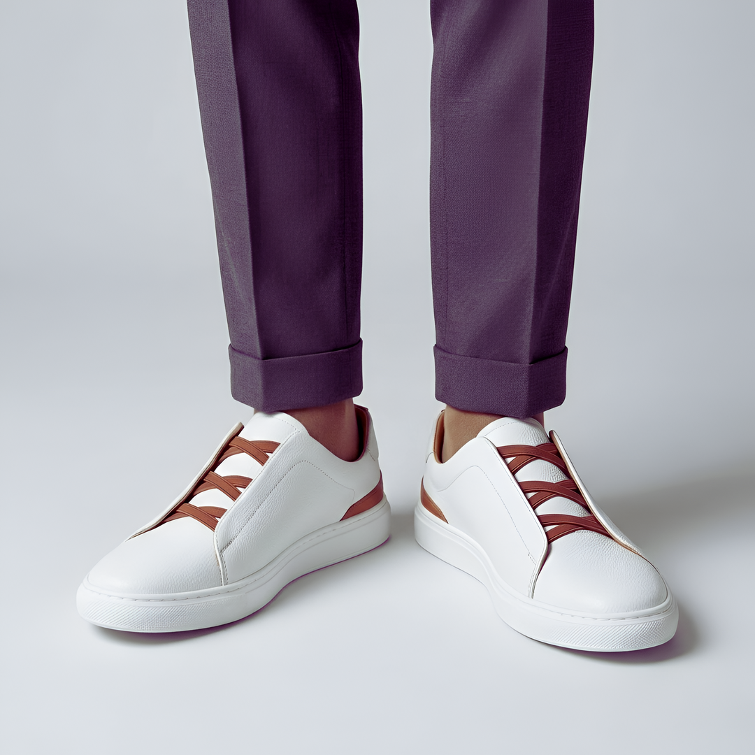 Baskets en cuir pour hommes avec lacets élastiques et semelles confortables 3