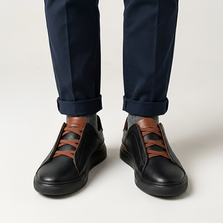 Baskets en cuir pour hommes avec lacets élastiques et semelles confortables 4
