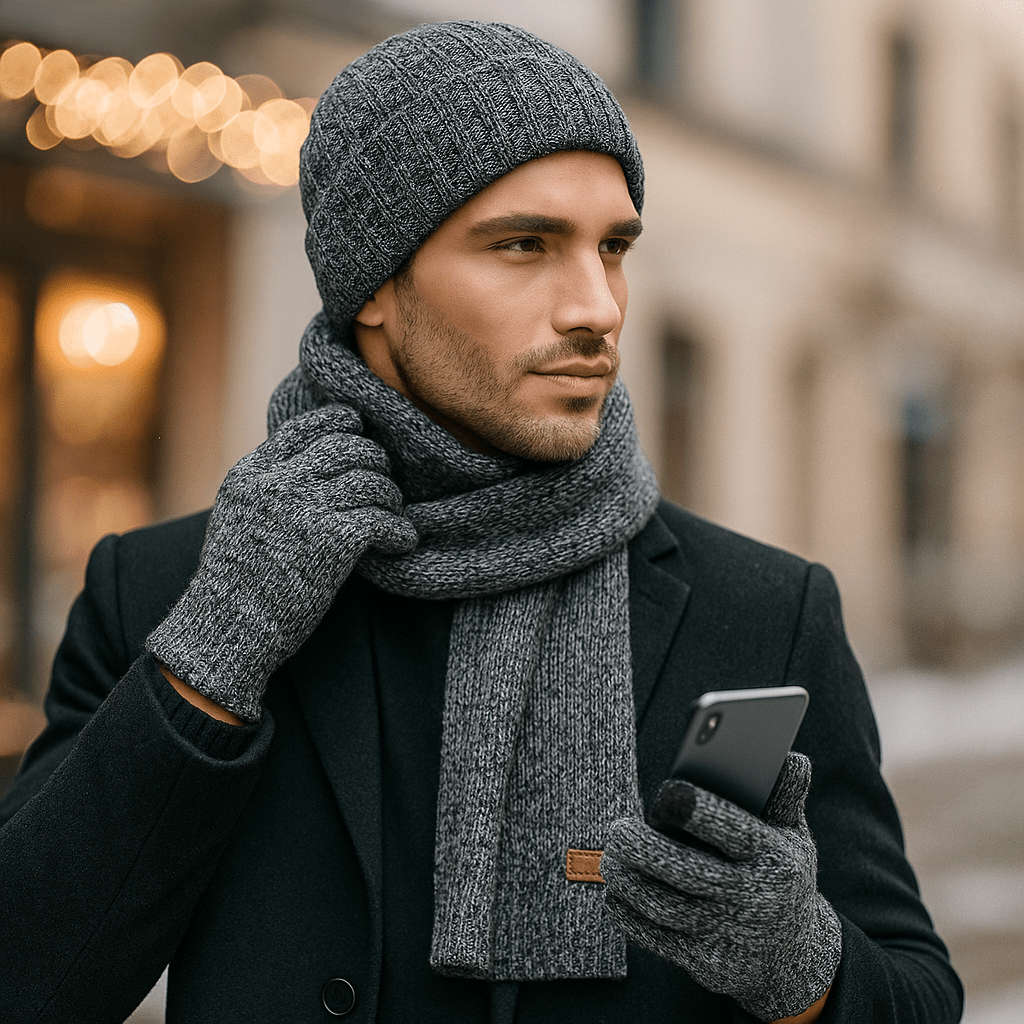 Ensemble d’hiver homme avec bonnet, écharpe et gants