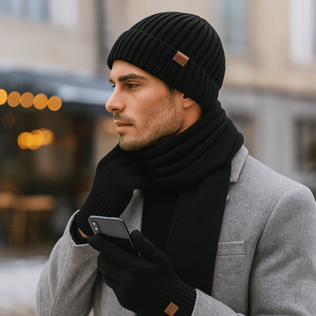 Ensemble d’hiver homme avec bonnet, écharpe et gants