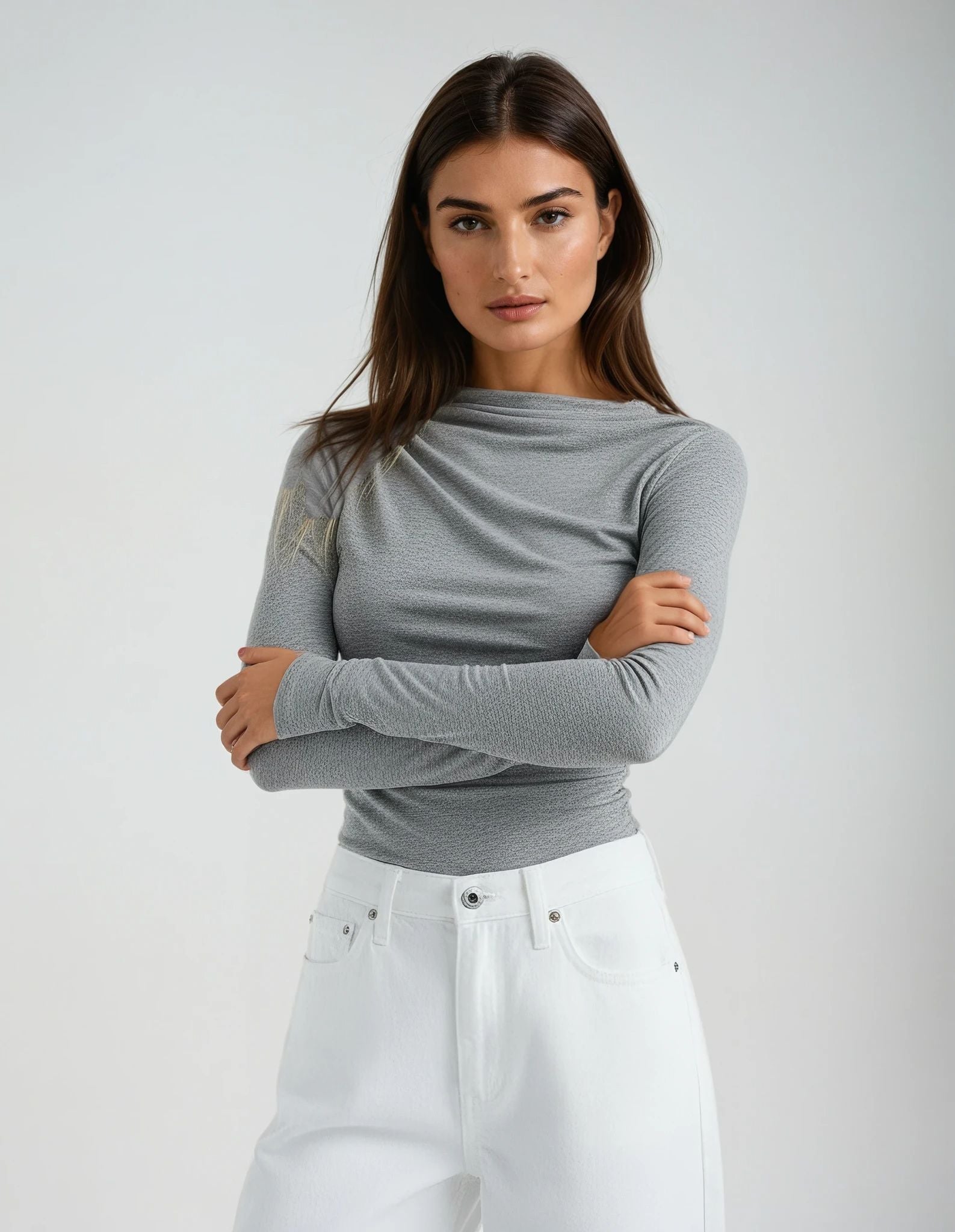 Blouse femme stretch col montant coupe ajustée usage quotidien