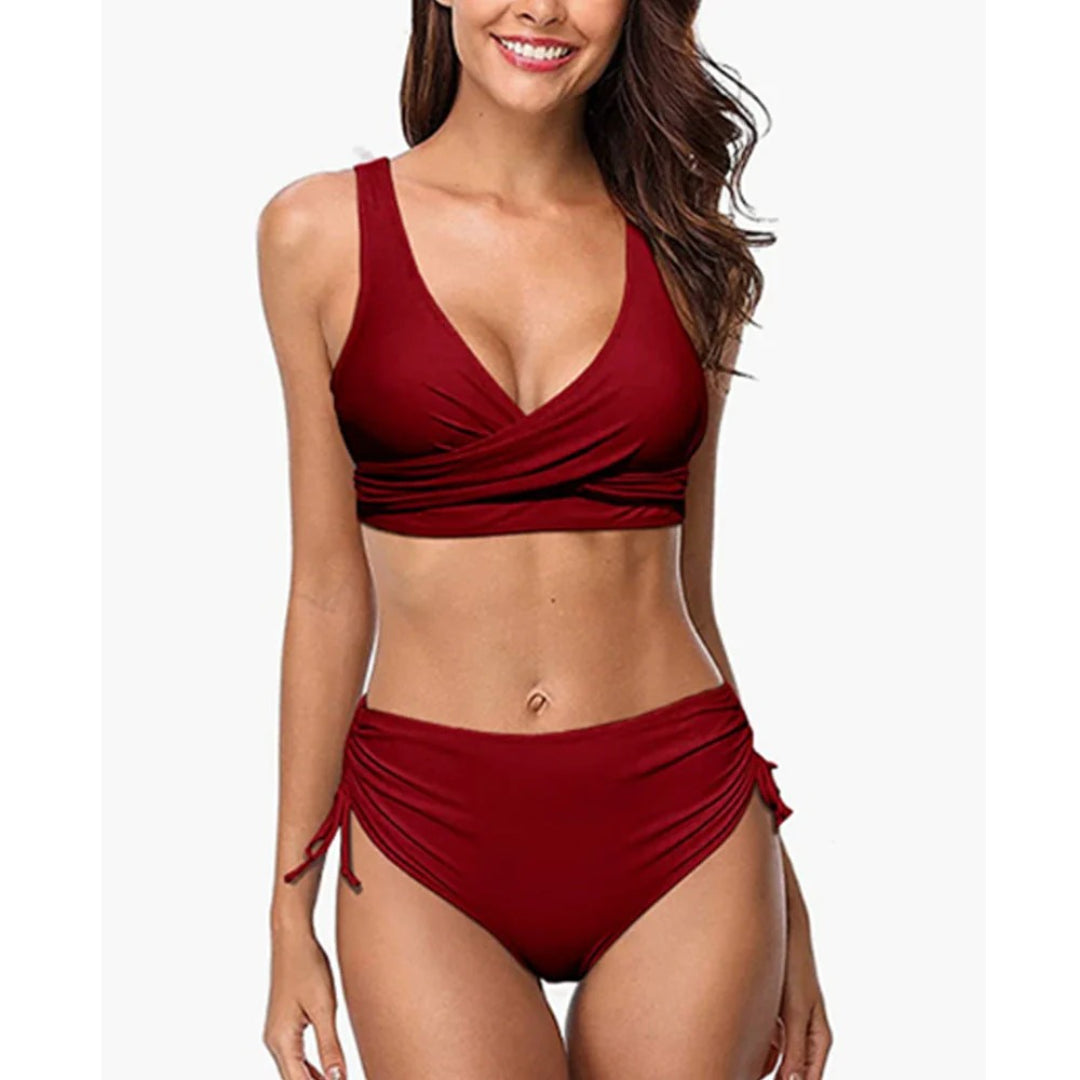 Bikini : haut cache-cœur à col en V et bas taille haute 8