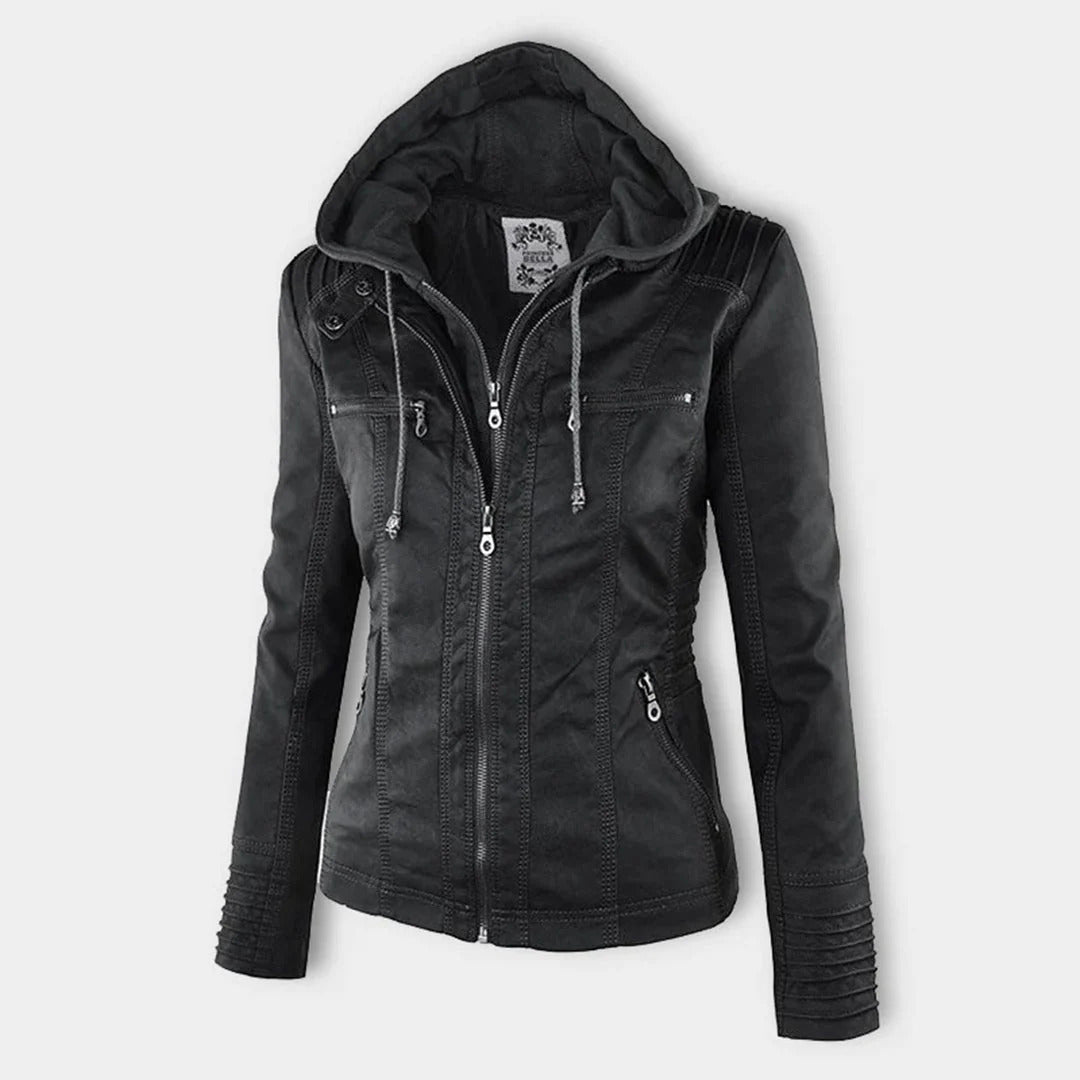 Ivory™ | Veste en Cuir pour Femmes Résistante aux Intempéries avec Capuche