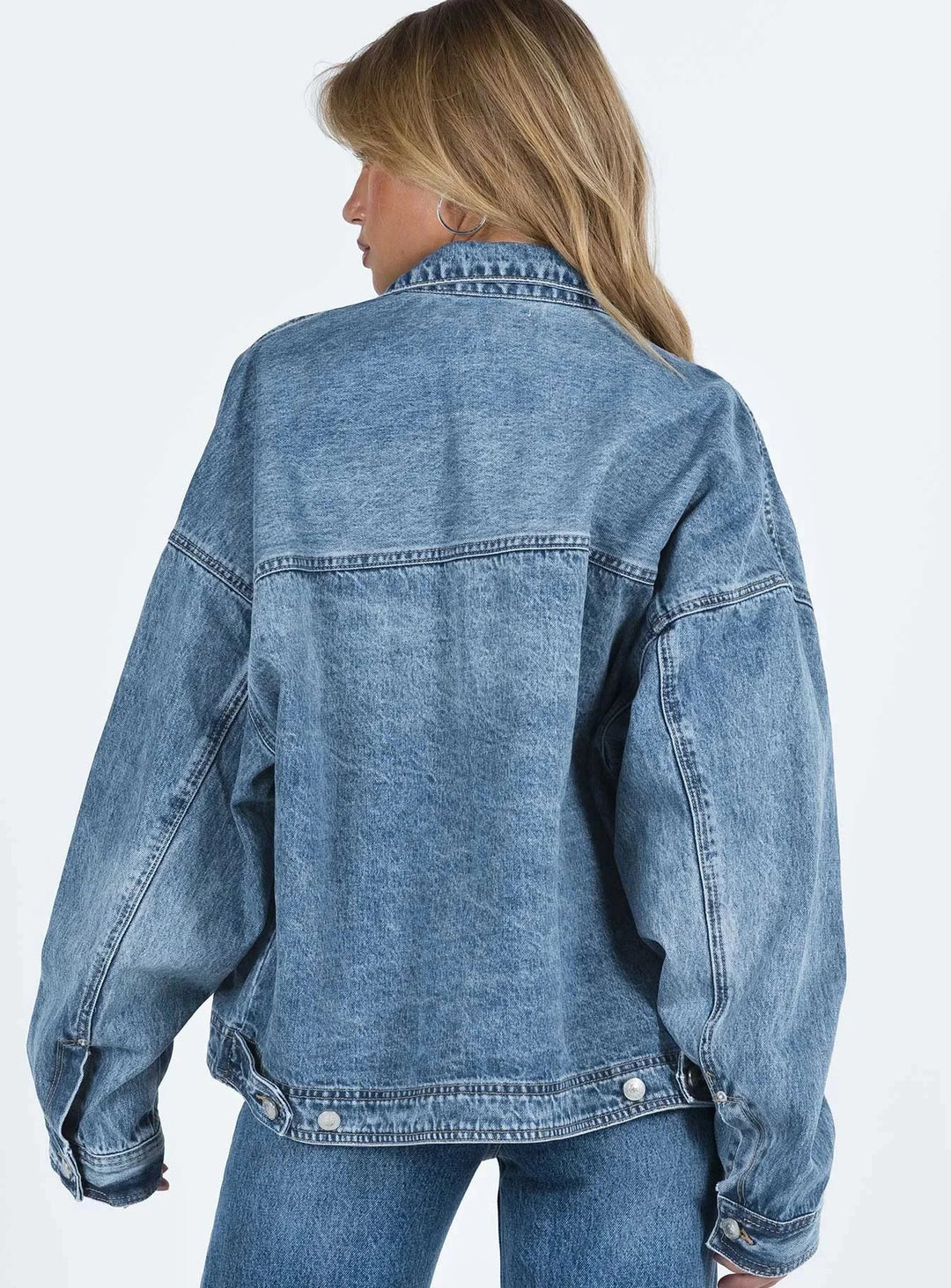 Blazer oversize en denim bleu pour femme, effet rétro 4