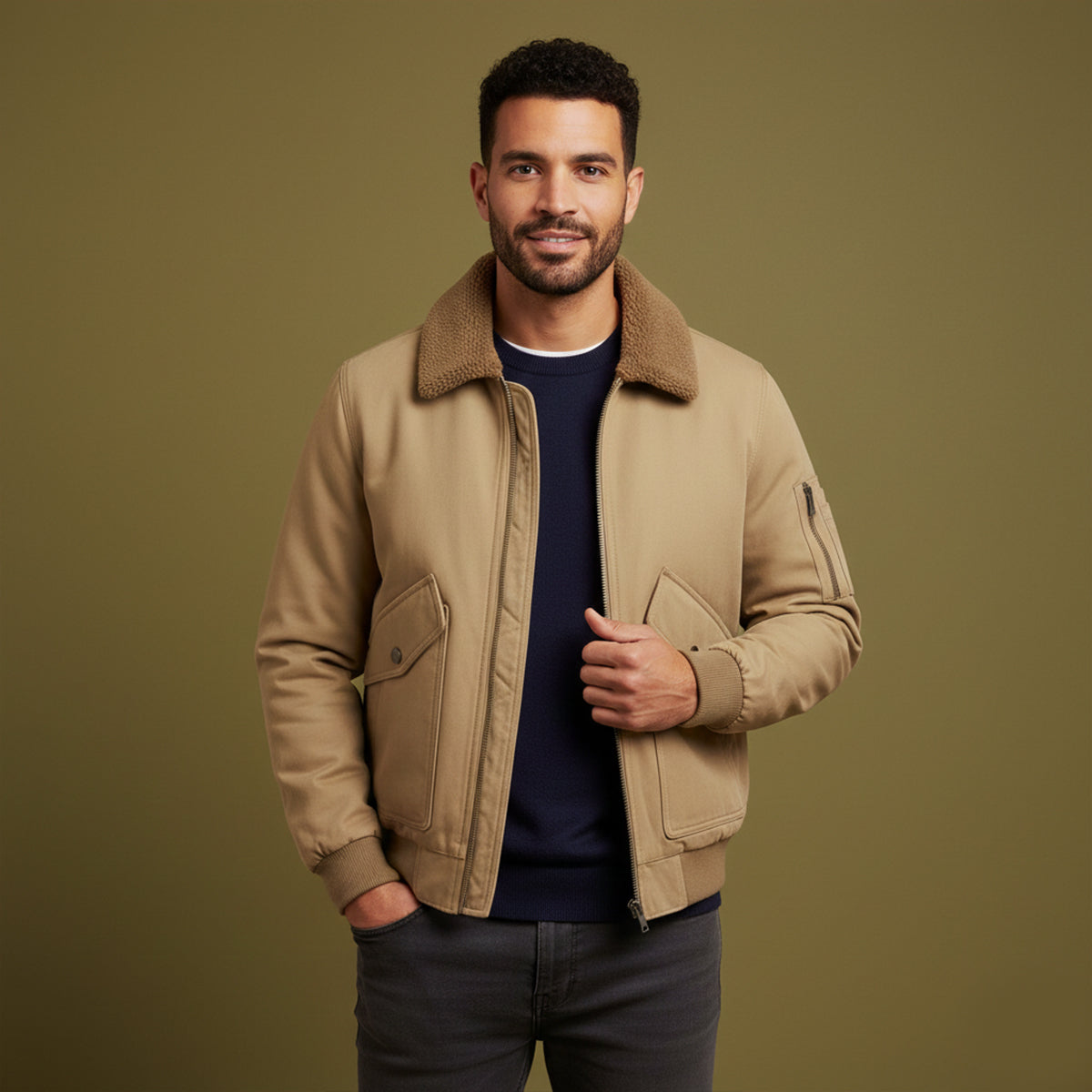 Blouson aviateur homme manches longues hiver usage quotidien