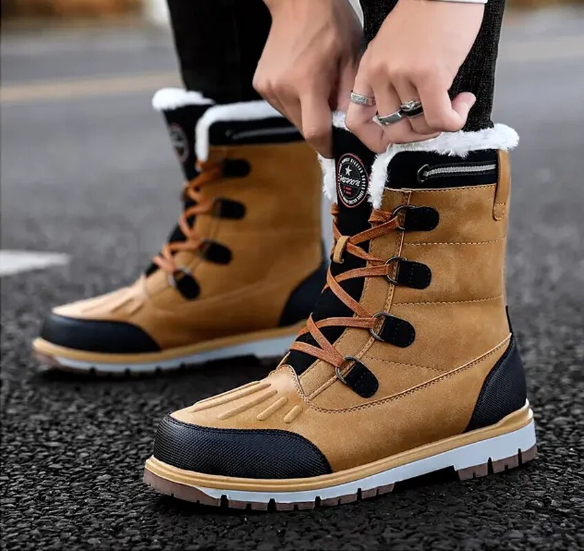 Bottes d'hiver pour hommes - Bottes de neige doublées et chaudes avec semelles antidérapantes 1