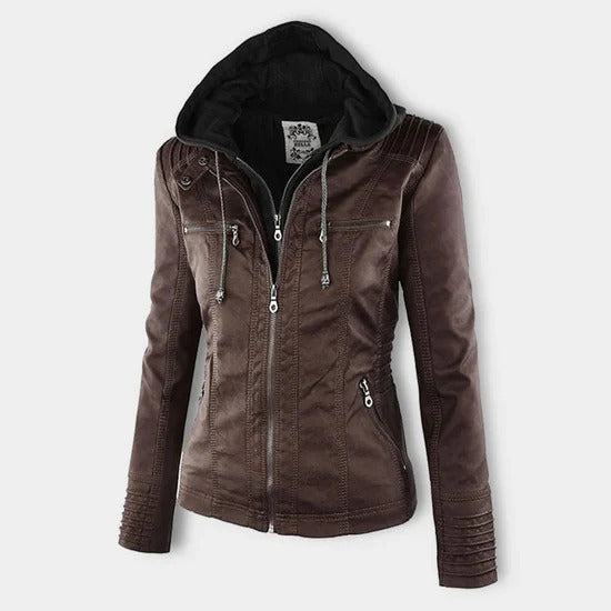 Ivory™ | Veste en Cuir pour Femmes Résistante aux Intempéries avec Capuche