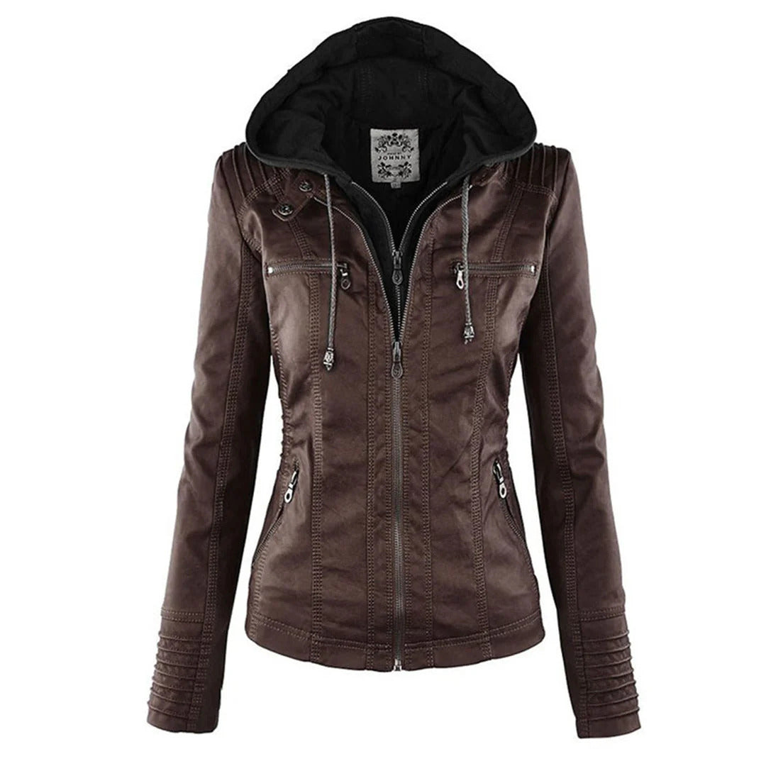 Ivory™ | Veste en Cuir pour Femmes Résistante aux Intempéries avec Capuche