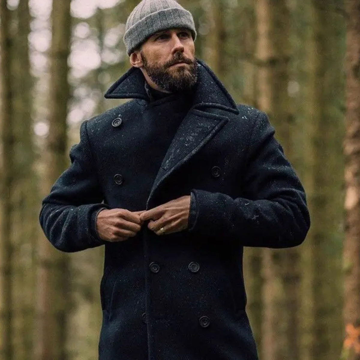 Caban croise homme en laine melangee manches longues usage hiver