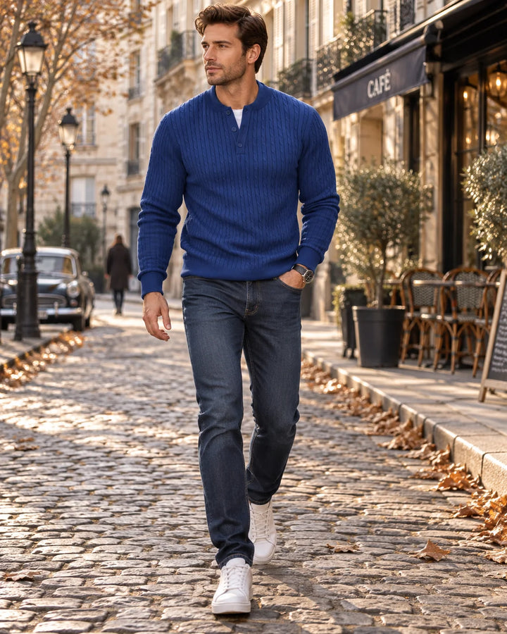 Calder Pull Henley | Maille Torsadée, Col Boutonné, Manches Longues 3