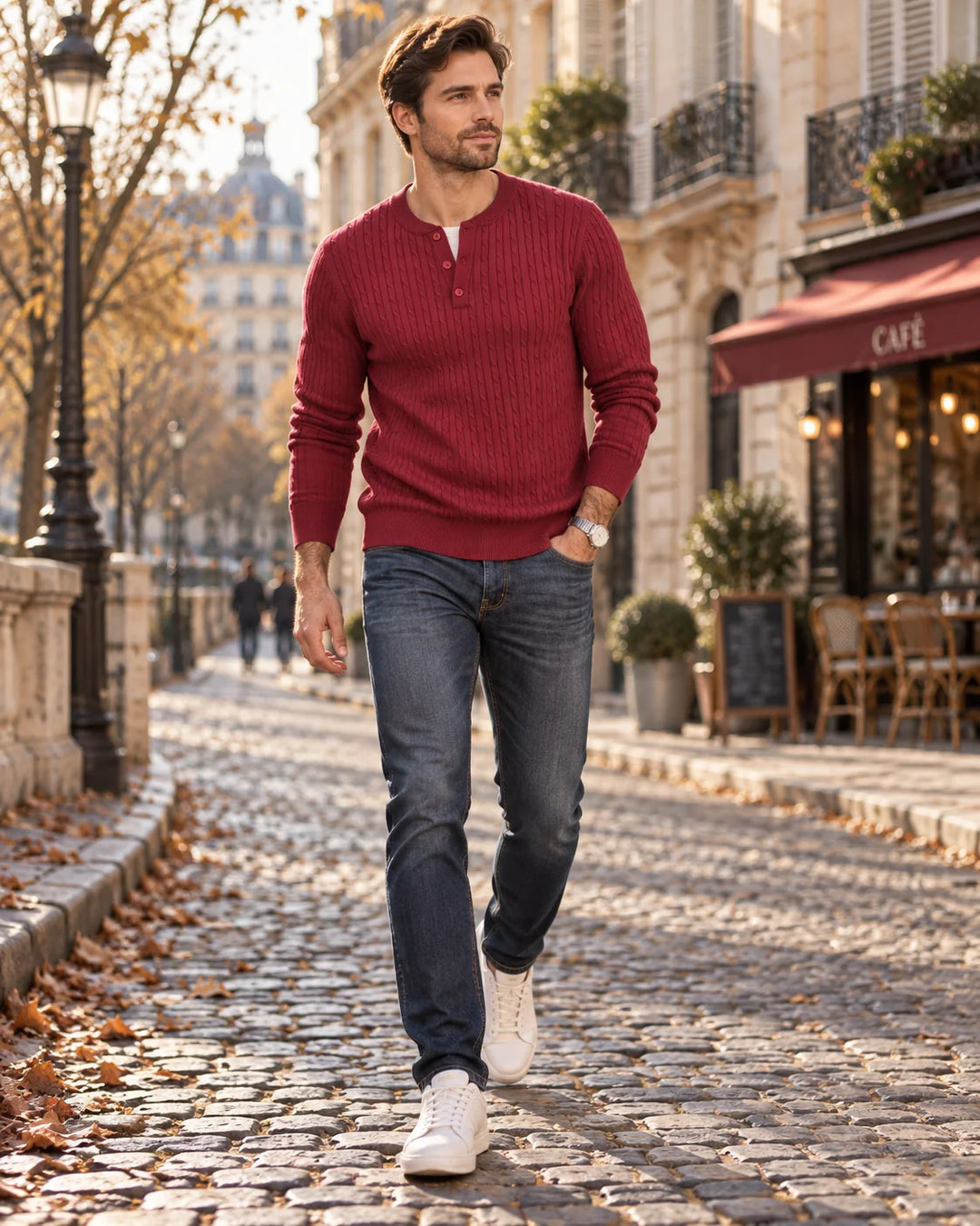 Calder Pull Henley | Maille Torsadée, Col Boutonné, Manches Longues 4