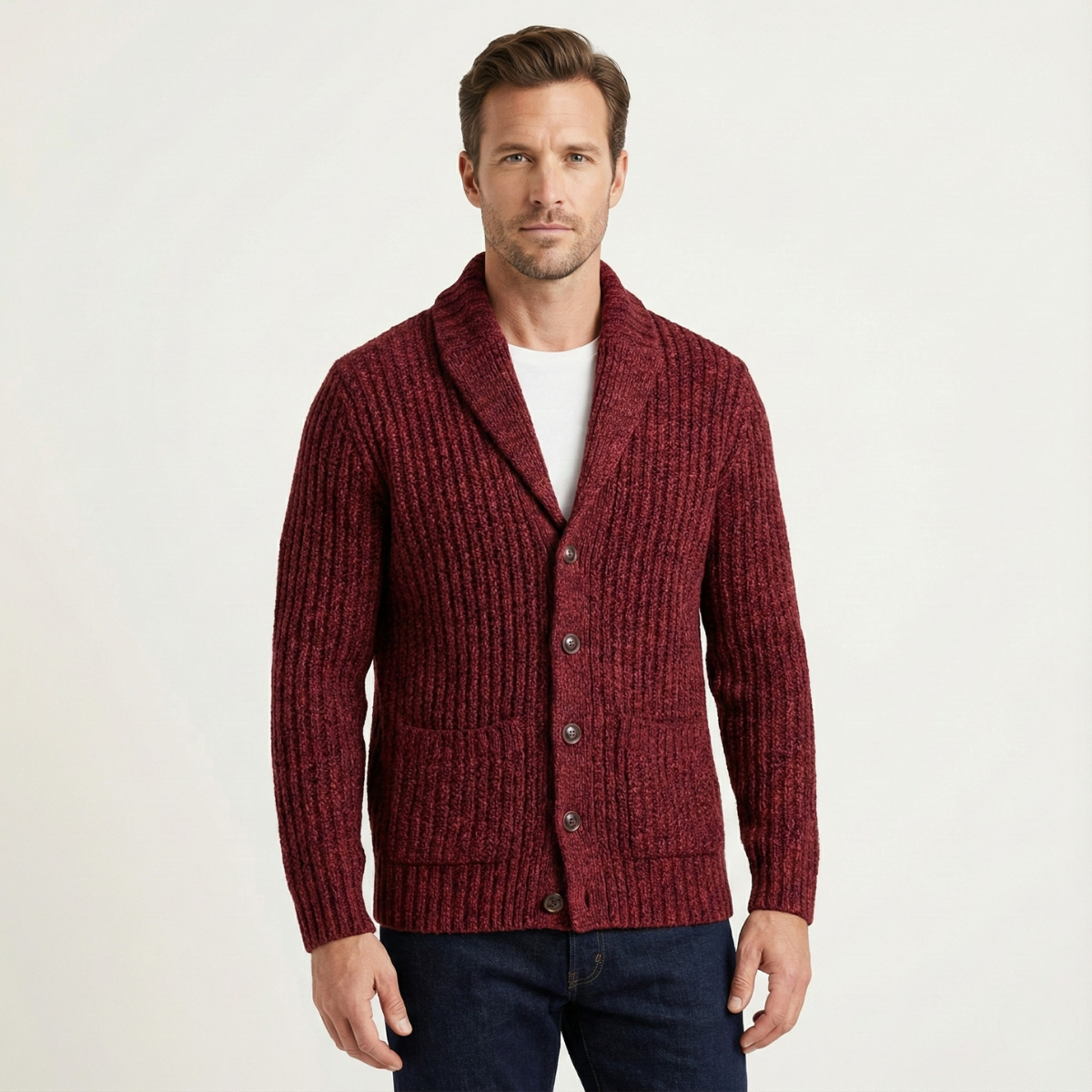 Cardigan homme grosse maille col châle manches longues hiver quotidien