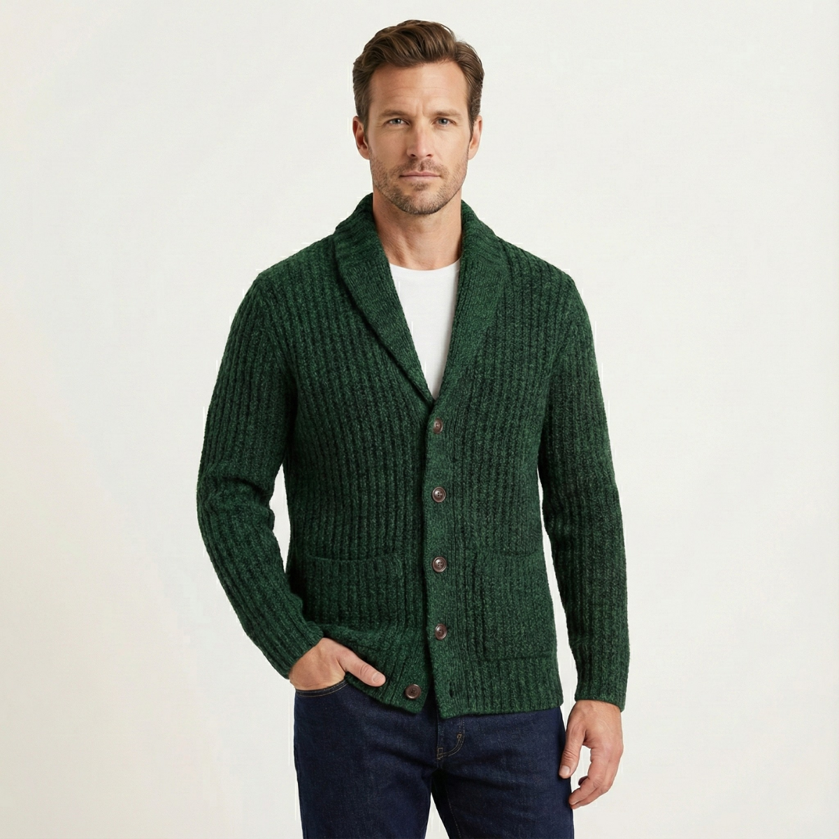 Cardigan homme grosse maille col châle manches longues hiver quotidien