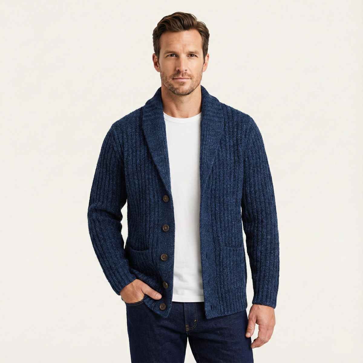 Cardigan homme grosse maille col châle manches longues hiver quotidien