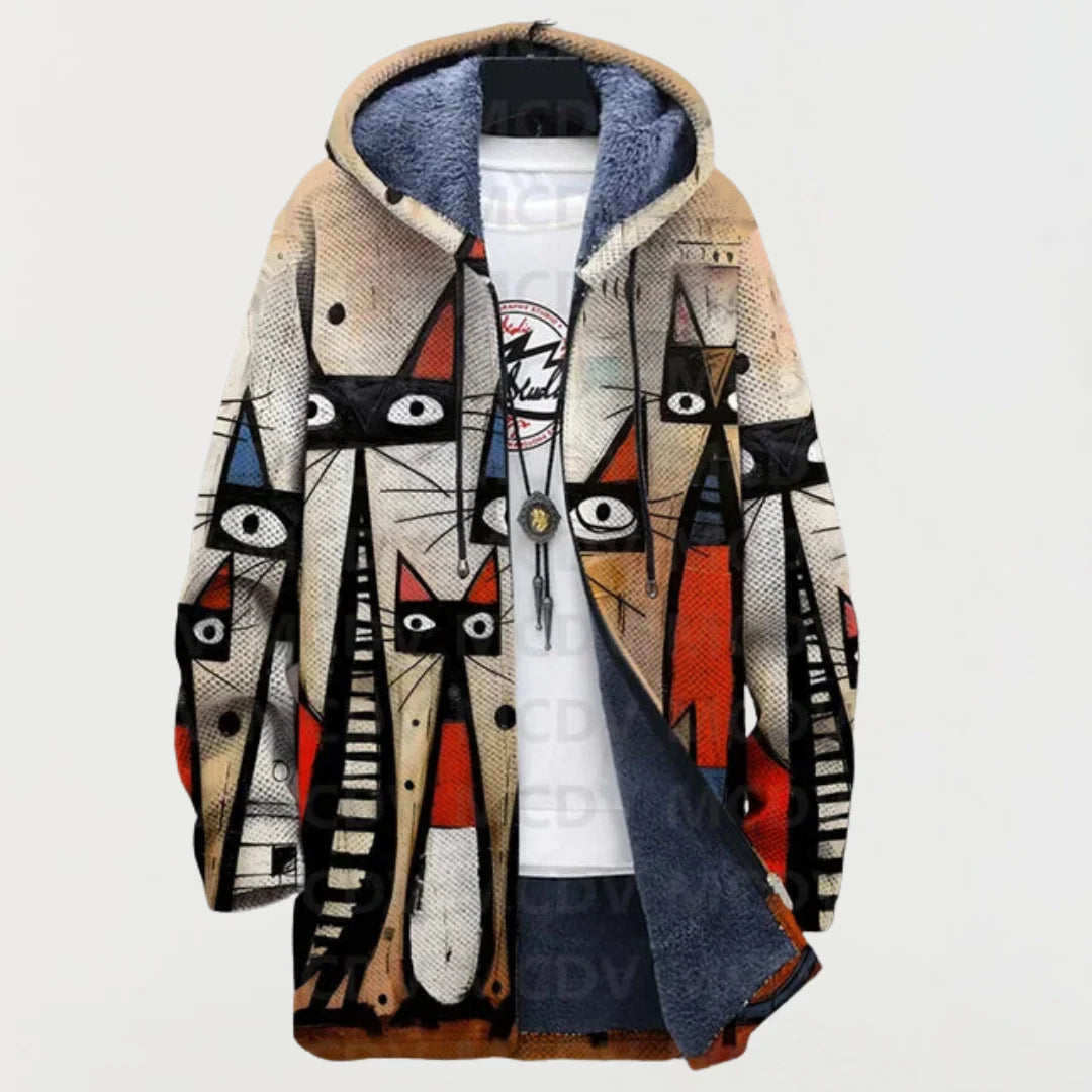 Cardigan avec Motif de Chat Abstrait 0