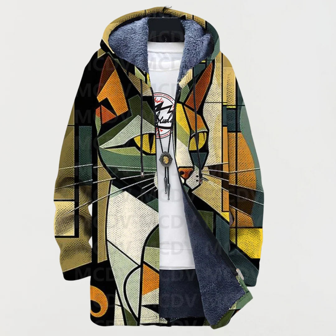 Cardigan avec Motif de Chat Géométrique 0